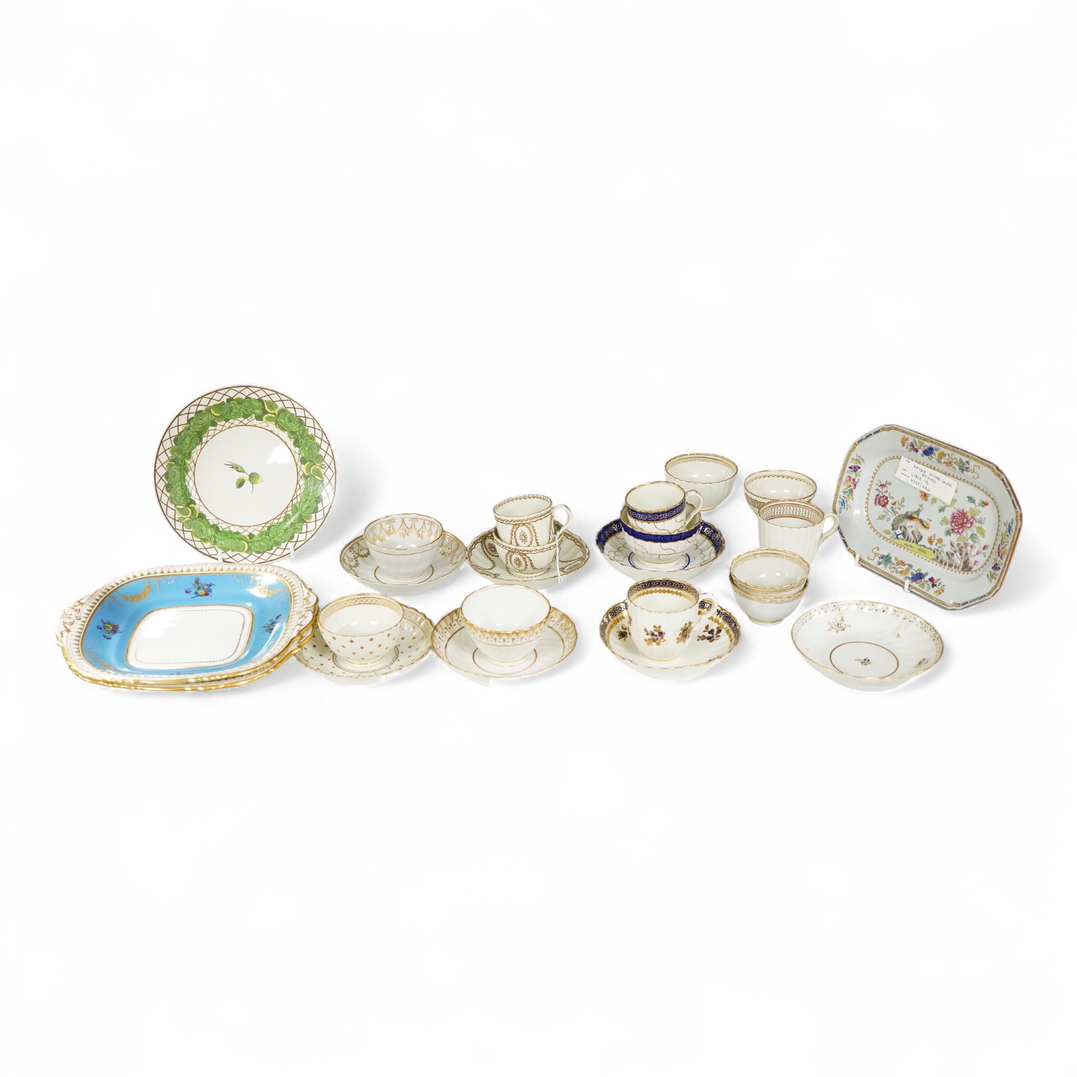 A collection of mixed late 18th/early 19th century tea wares and a Spode stone china dish - 23cm wide